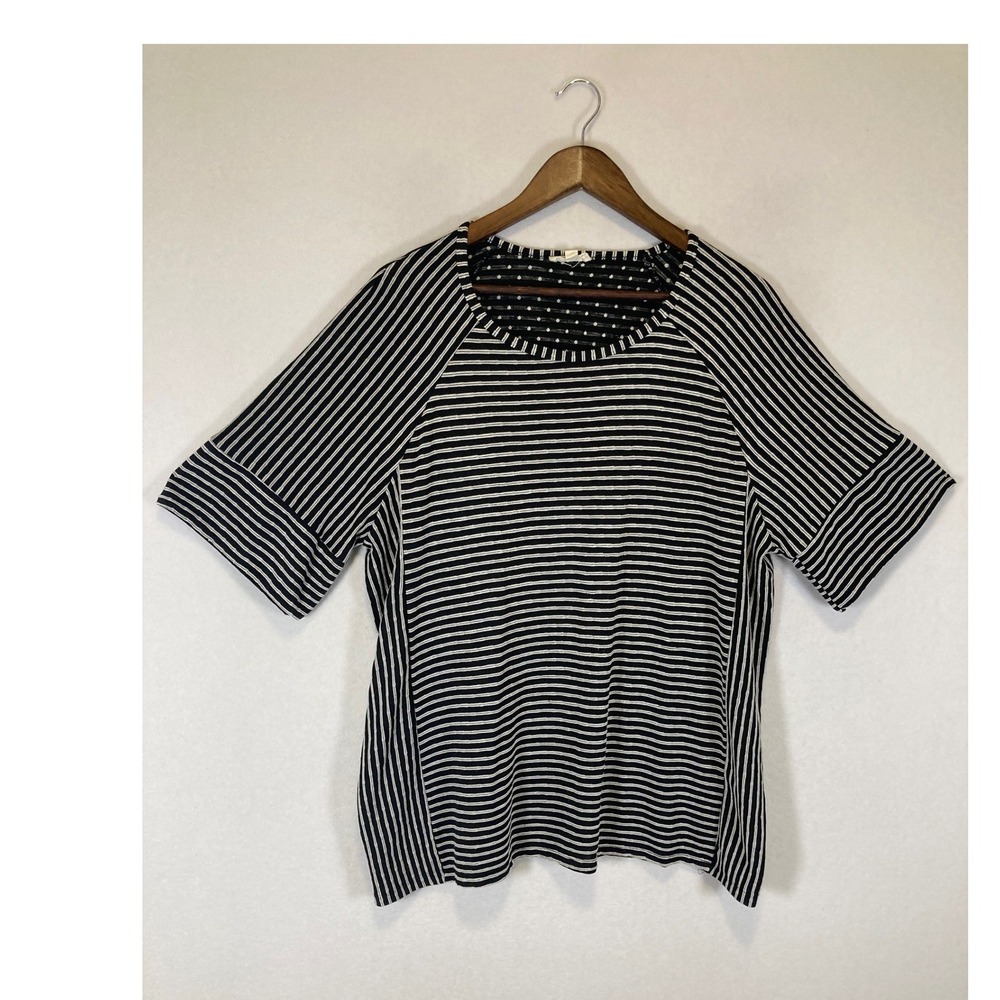 Nautical Jane and Delancey Womens 1X Black White Striped Raglan Knit Top